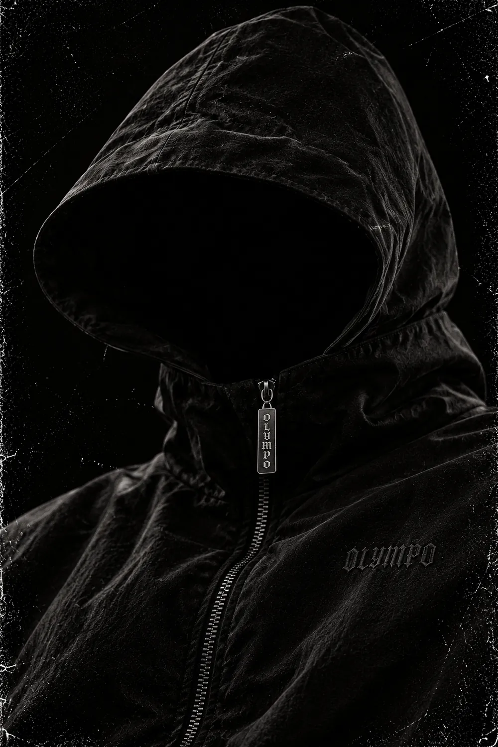 Chaqueta negra con capucha y tirador OLYMPO