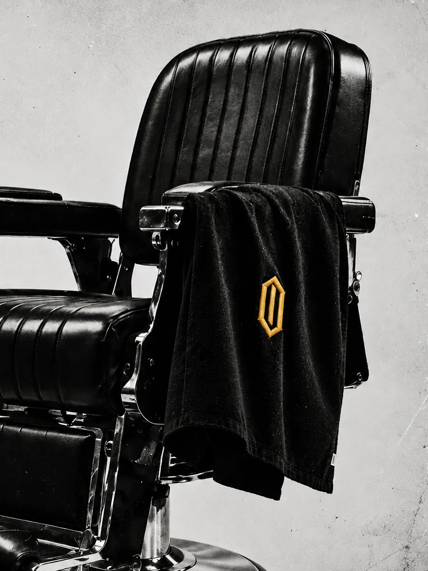 Sillón de barbería OLYMPO con toalla bordada